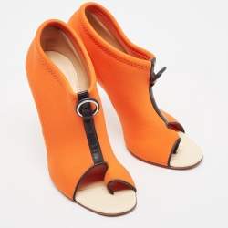 Pre Owned Christian Louboutin Orange Fabric Peep Toe  Sandals Size 38