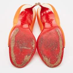 Pre Owned Christian Louboutin Orange Fabric Peep Toe  Sandals Size 38