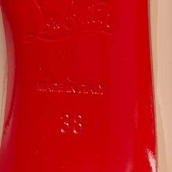 مملوكة مسبقًا حذاء كعب عالي كريستيان لوبوتان سو كيت جلد بيج لامع مقاس 38