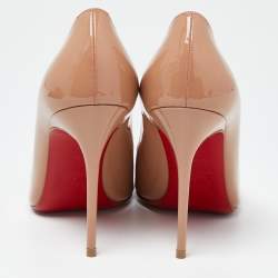 مملوكة مسبقًا حذاء كعب عالي كريستيان لوبوتان سو كيت جلد بيج لامع مقاس 38