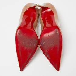 مملوكة مسبقًا حذاء كعب عالي كريستيان لوبوتان سو كيت جلد بيج لامع مقاس 38