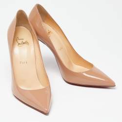 مملوكة مسبقًا حذاء كعب عالي كريستيان لوبوتان سو كيت جلد بيج لامع مقاس 38