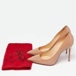 مملوكة مسبقًا حذاء كعب عالي كريستيان لوبوتان سو كيت جلد بيج لامع مقاس 38