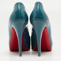 Pre Owned Christian Louboutin Two Tone Patent Peep Toe Pumps Size 37
