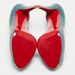 Pre Owned Christian Louboutin Two Tone Patent Peep Toe Pumps Size 37