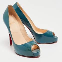 Pre Owned Christian Louboutin Two Tone Patent Peep Toe Pumps Size 37