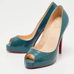 Pre Owned Christian Louboutin Two Tone Patent Peep Toe Pumps Size 37