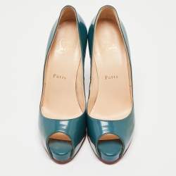 Pre Owned Christian Louboutin Two Tone Patent Peep Toe Pumps Size 37