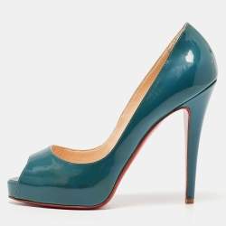 Pre Owned Christian Louboutin Two Tone Patent Peep Toe Pumps Size 37