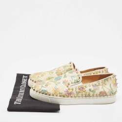 Christian Louboutin Multicolor Floral Print Embossed Snakeskin Pik Boat Sneakers Size 38.5 