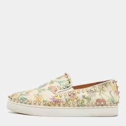 Christian Louboutin Multicolor Floral Print Embossed Snakeskin Pik Boat Sneakers Size 38.5 