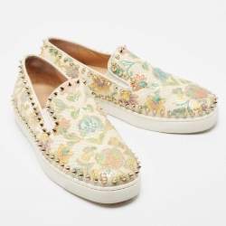 Christian Louboutin Multicolor Floral Print Embossed Snakeskin Pik Boat Sneakers Size 38.5 