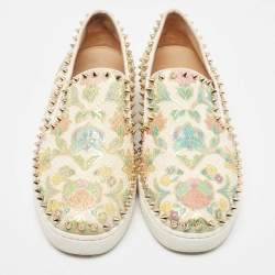 Christian Louboutin Multicolor Floral Print Embossed Snakeskin Pik Boat Sneakers Size 38.5 
