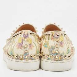 Christian Louboutin Multicolor Floral Print Embossed Snakeskin Pik Boat Sneakers Size 38.5 