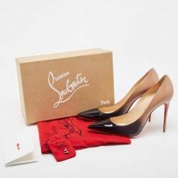 Pre Owned Christian Louboutin Beige/Black Patent Kate Pumps Size 40.5
