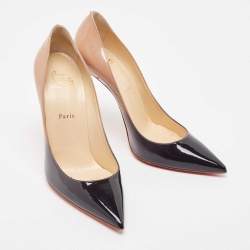 Pre Owned Christian Louboutin Beige/Black Patent Kate Pumps Size 40.5