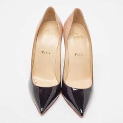Pre Owned Christian Louboutin Beige/Black Patent Kate Pumps Size 40.5