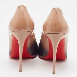Pre Owned Christian Louboutin Beige/Black Patent Kate Pumps Size 40.5