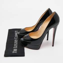 مملوكة مسبقًا Christian Louboutin Black Patent Leather Lady Peep Pumps Size 38.5
