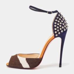 Pre Owned Christian Louboutin Tricolor Calf Hair and Suede Pina Spike Sandals Size 37
