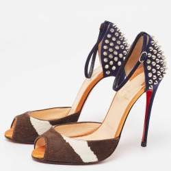 Pre Owned Christian Louboutin Tricolor Calf Hair and Suede Pina Spike Sandals Size 37