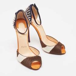 Pre Owned Christian Louboutin Tricolor Calf Hair and Suede Pina Spike Sandals Size 37