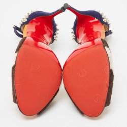 Pre Owned Christian Louboutin Tricolor Calf Hair and Suede Pina Spike Sandals Size 37