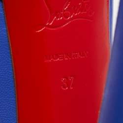 Pre Owned Christian Louboutin Blue Leather Lady Peep Toe Platform Pumps Size 37