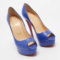 Pre Owned Christian Louboutin Blue Leather Lady Peep Toe Platform Pumps Size 37