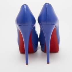 Pre Owned Christian Louboutin Blue Leather Lady Peep Toe Platform Pumps Size 37
