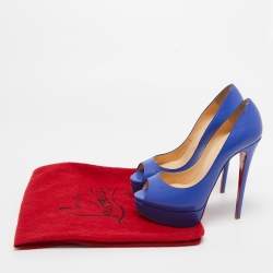 Pre Owned Christian Louboutin Blue Leather Lady Peep Toe Platform Pumps Size 37