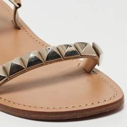 Christian Louboutin Beige Leather Studded Ankle Strap Flat Sandals Size 40