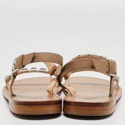 Christian Louboutin Beige Leather Studded Ankle Strap Flat Sandals Size 40