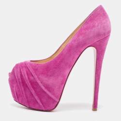 Pre Owned Christian Louboutin Pink Suede Drapesse  Peep Toe Pumps Size 38