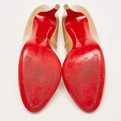 Pre Owned Christian Louboutin Beige Patent Leather Simple  Pumps Size 41