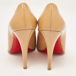 Pre Owned Christian Louboutin Beige Patent Leather Simple  Pumps Size 41