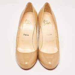 Pre Owned Christian Louboutin Beige Patent Leather Simple  Pumps Size 41