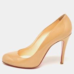 Pre Owned Christian Louboutin Beige Patent Leather Simple  Pumps Size 41