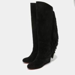 Christian Louboutin Black Suede Knee Length Boots Size 36