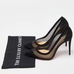 Christian Louboutin Black Mesh and Suede Panel Pumps Size 39