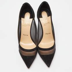 Christian Louboutin Black Mesh and Suede Panel Pumps Size 39