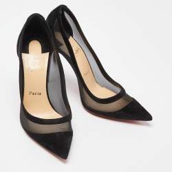 Christian Louboutin Black Mesh and Suede Panel Pumps Size 39