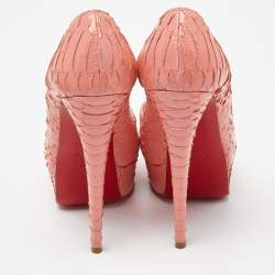 Pre Owned Christian Louboutin Peach Python Leather Lady Peep Platform Pumps Size 36