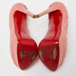 Pre Owned Christian Louboutin Peach Python Leather Lady Peep Platform Pumps Size 36
