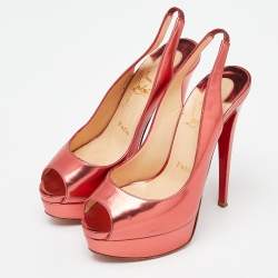 Christian Louboutin Metallic Patent Lady Peep Sling Pumps Size 36.5