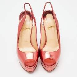 Christian Louboutin Metallic Patent Lady Peep Sling Pumps Size 36.5