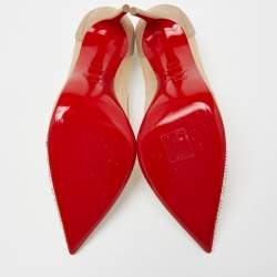 مملوكة مسبقًا Christian Louboutin Beige Mesh and Suede Embellished Galativi Strass Pumps Size 38.5