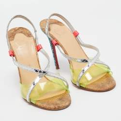 Christian Louboutin Multicolor Python Embossed and PVC Slingback Sandals Size 38