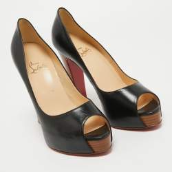 Pre Owned Christian Louboutin Black Leather Gabin Platform Pumps Size 40