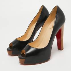 Pre Owned Christian Louboutin Black Leather Gabin Platform Pumps Size 40